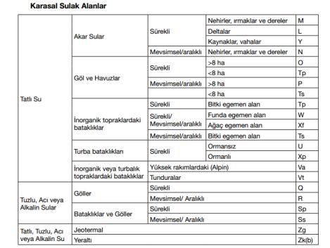 3. İnsan Yapısı Sulak Alanlar 1 su ürünleri üretim havuzları (örneğin balık) 2 havuzlar; çiftlik havuzları, depolama havuzları, küçük tanklar (8 ha dan küçük) 3 sulanan araziler; sulama kanalları ve