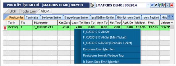 c) SWAP (Bir Sonraki Vadeye Aktarım) Emirleri VİOP sembolleri için swap emir giriş seçeneği vardır. Vade sonunda, elinizde bulunan pozisyonu yeni vadeye taşımak isteyenler için pratik bir çözüm sunar.