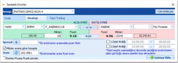 Pencerenin sol alt köşesinde Emirleri Piyasa Fiyatlı Gönder seçeneği vardır. Normalde emirler aktif fiyattan gönderilecektir.