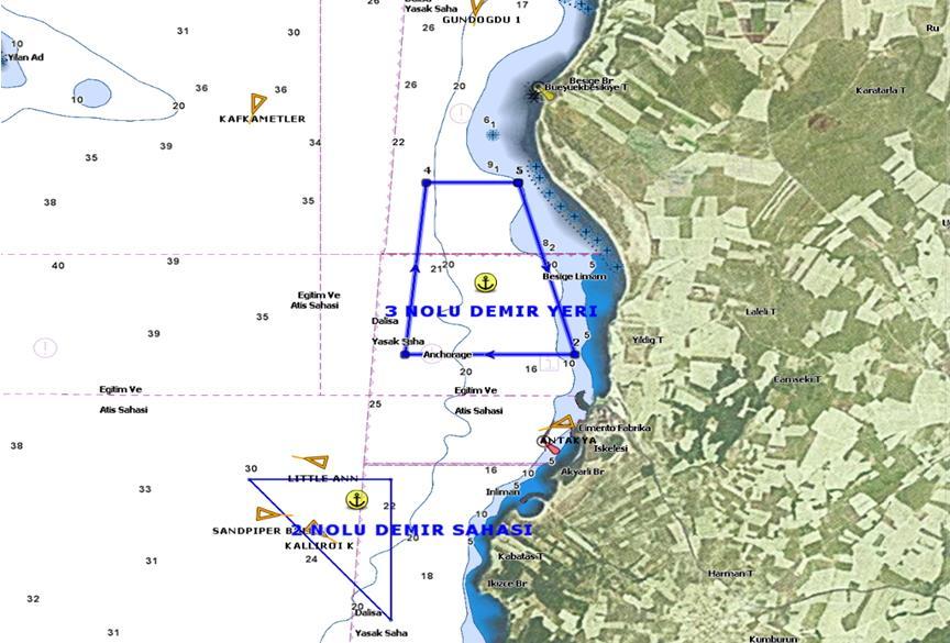 4 nolu demirleme sahası: Tehlikeli madde taşımayan gemiler ile askeri gemilerin demirleme sahası, aşağıdaki koordinatların oluşturduğu denizalanıdır.