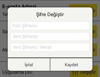 Ayarlar Şifre Değiştirme Kullanıcı sayfanıza giriş şifrenizi buradan değiştirebilirsiniz.