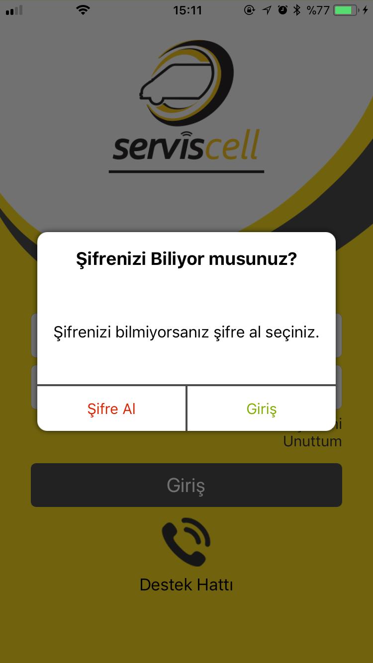 Giriş Ekranı Serviscell çağrılarınız başladıktan sonra kullanıcı sayfasına giriş yapabilirsiniz.