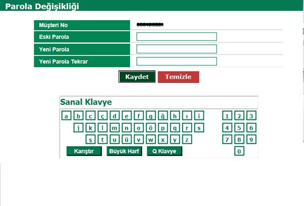 3) Parola Değişikliği Şekeryatırım internet şube parolanızı yukarıda görüntüsü olan ekrandan değiştirebilirsiniz.