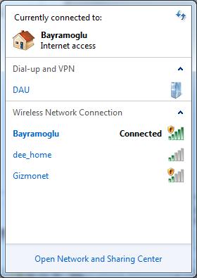 İnternet e Bağlanmak Açılacak lan listede, bulunduğunuz rtamdaki kablsuz ağlar listelenecektir.