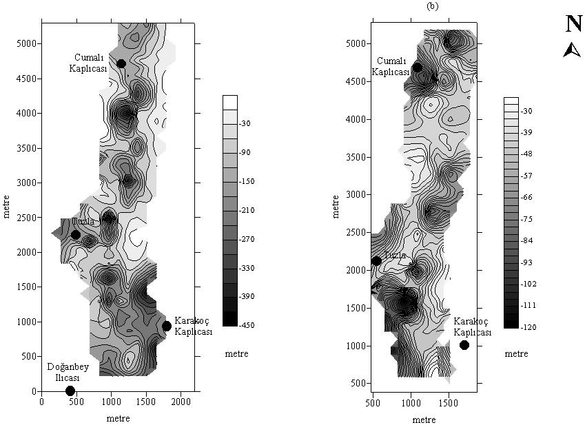 derinlikleri ise Cumalı ve Tuzla bölgesinde gravite sonuçlarına uygun olarak KKD-GGB yönde uzanım göstermektedir. Şekil.11: Seferihisar jeotermal alanı uçlaşma odak derinlik kontur haritası. 6.