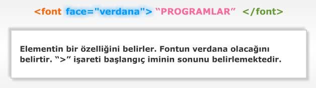 HTML elementinin başında <FONT> sonunda ise </FONT> tanımları yer almaktadır.