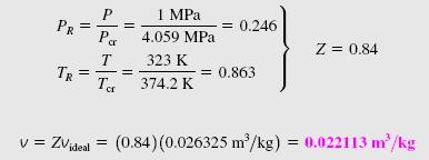 Örnek 3-11 Genelleştirilmiş Diyagramın Kullanımı 1 MPa basınç ve 50 C sıcaklıktaki soğutucu akışkan -134a 'nin özgül hacmini, (a) mükemmel gaz hal denklemini ve (b) genelleştirilmiş sıkıştırılabilme