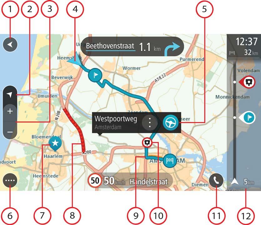 Ekrandaki öğeler Harita görünümü Planlanmış bir rotanız yokken harita görünümü gösterilir. TomTom GO Camper cihazınız GPS konumunuzu bulduğunda gerçek konumunuz gösterilir.