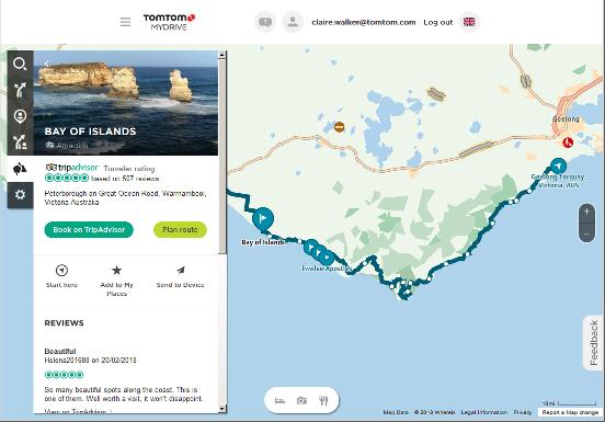 4. Yol gezisinin o bölümündeki ilgi çekici noktayı görmek için bir bayrağa tıklayın. Örneğin, aşağıda Bay of Islands bayrağının seçildiğini görebilirsiniz.