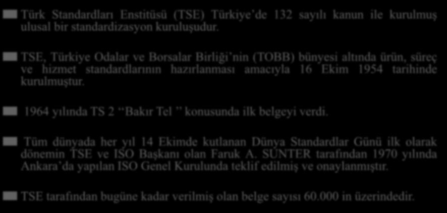 kurulmuştur. 1964 yılında TS 2 Bakır Tel konusunda ilk belgeyi verdi.