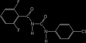 3.1.5.7. Diflubenzuron ( C 14 H 9 ClF 2 N 2 O 2 ) Etkili madde beyaz renkli ve kristal haldedir. Kontakt ve mide zehiri etkili bir insektisittir. Kitin sentezini engelleyerek etkili olur.