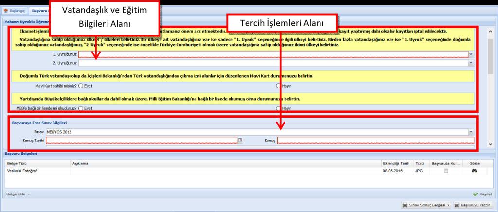 Şekil-5 Şekil-5 te gösterilen ekran sizin tercihlerinizi yapacağınız ekrandır. Bu ekranda yapılacak işlemler ve açıklamalar aşağıda belirtilmiştir; 1.