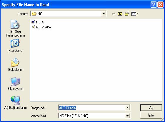 specify file name to read (okunacak özel dosya ismi) menüsü gelir.