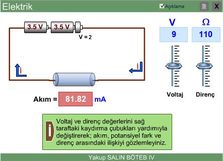 6.5.2.2. ÖRNEK SİMÜLASYONLAR Örnek 1- Fizik dersinde Elektrik konusunda hazırlanmış bir simülasyondur.