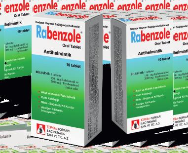 ANTİPARAZİTERLER Rabenzole Oral Tablet Her tablet 150 mg Rafoksanid 2000 mg Tiyabendazol içerir.