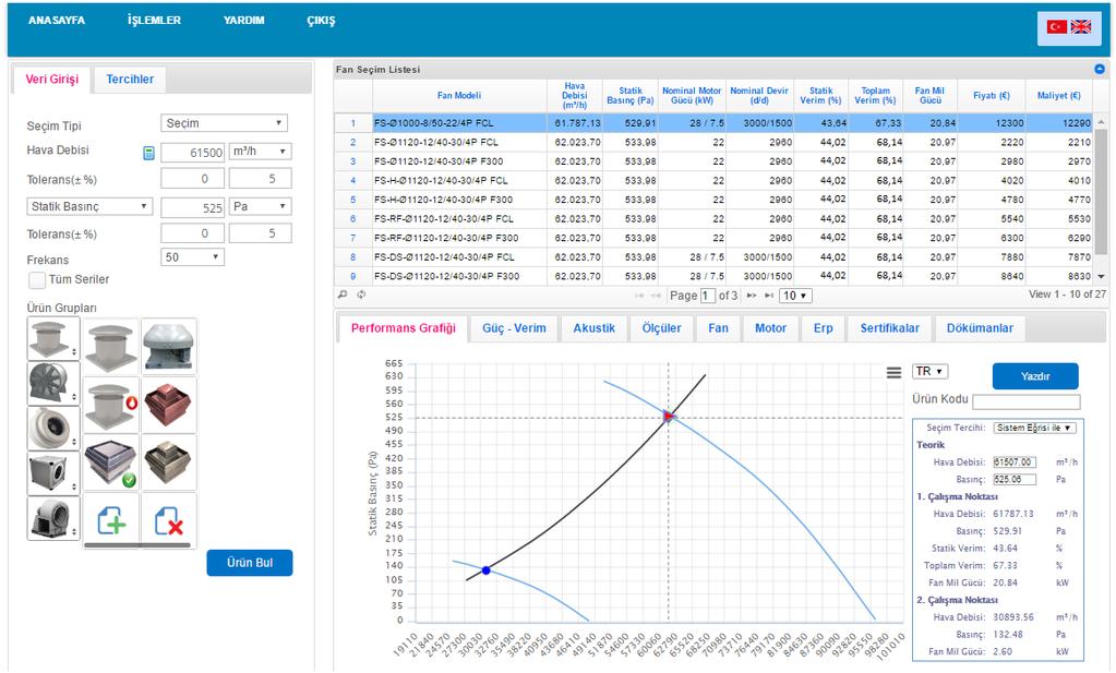 Fan üreticisi ve satıcısı firmaların satış ve pazarlama bölümleri, bayileri ve mühendislik bölümlerinin kullanımı için geliştirilmiş ideal yazılım çözümüdür.