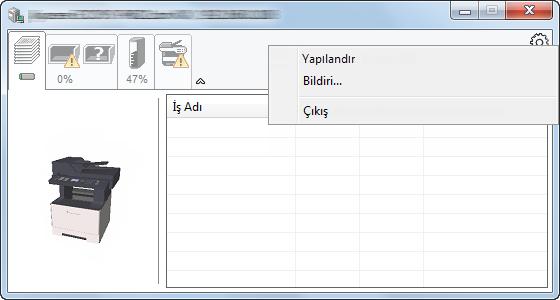 PC'den yazdırırken > Status Monitor Alarm Sekmesi Bir hata meydana gelirse, 3D görüntü ve bir mesaj kullanılarak bir not görüntülenir.