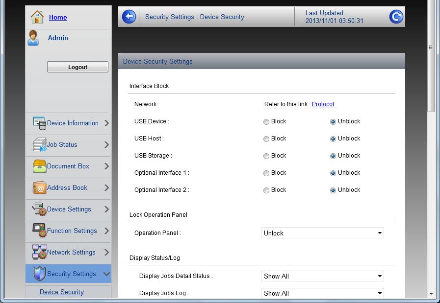 Makinenin Kurulması ve Ayarlanması > Embedded Web Server RX 2 Güvenlik ayarlarını yapılandırın.