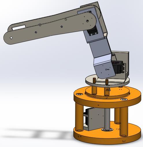 Robot kolunun üst kol kısmı bir adet servodan oluşmaktadır. Dört numaralı servo motorunun kablosu 50 cm olmalıdır. Robot kolunun en önemli parçalarından biri üst kol bağlantı parçasıdır.