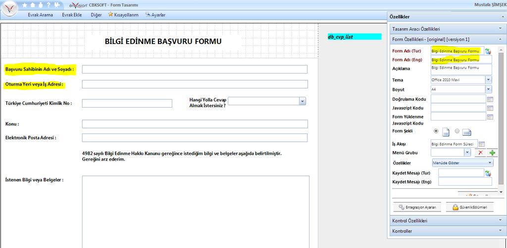 1.1. YENİ FORM OLUŞTURMA SÜRECİ Ana Menü >> Form Tasarımı >> Yeni Form Tasarımı yolu izlenerek Yeni Form Ekleme ekranına girilir.