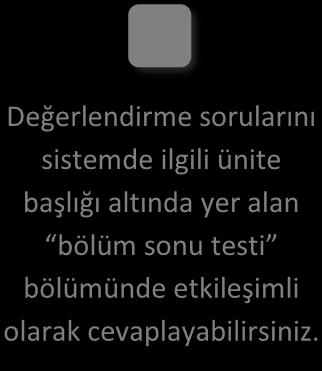 DEĞERLENDİRME SORULARI Değerlendirme sorularını sistemde ilgili ünite başlığı altında yer alan bölüm sonu testi bölümünde etkileşimli olarak cevaplayabilirsiniz. 1.