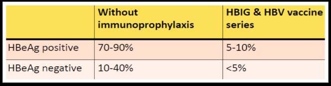 Doğum sonrası profilaksi Transmisyonda HBV DNA düzeyi önemli; HBV DNA 10 6 copy/ml ise %3 HBV DNA 10 7 copy/ml ise %5.