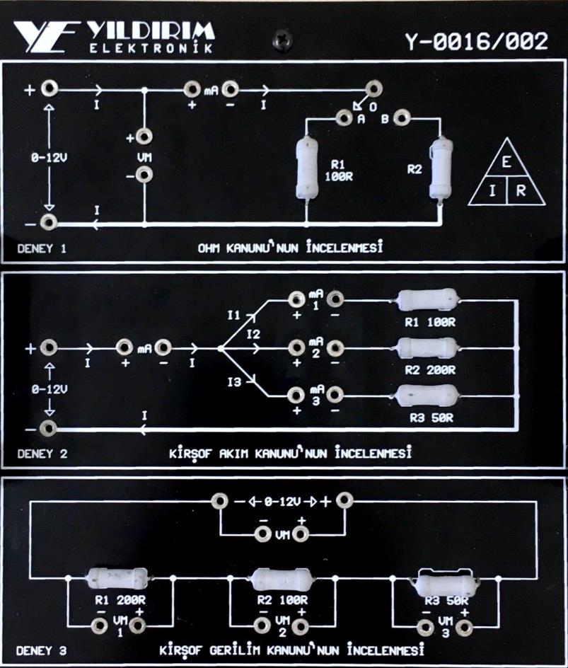 - Modülde O-A arasındaki bağlantıyı sağlayarak devreye sırasıyla 1.0 V, 2.0 V, 5.0 V, 10.0 V ve 12.0 V gerilim uygulayınız.