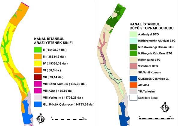 Kanal İstanbul projesinin toplam etki alanı 129 milyon 344 bin 110 m2. Proje etki alanının %78,83 ü farklı niteliklere sahip tarım arazilerinden oluşuyor.