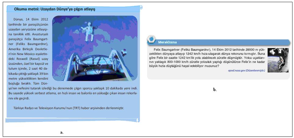 Esra KÖSEOĞLU-Ümmü Gülsüm DURUKAN Fen Bilimleri Ders Kitaplarında Yer Alan Bilim İnsanları Şekil 9. Ders kitaplarında geçen Felix Baumgartner ile ilgili içerikler (a.