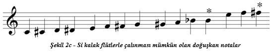 Daha fazla hava üflemek sesin bozulmasına neden olacaktır. Beşinci doğuşkan notadan itibaren küçük delikten üflenen hava da arttırılmalıdır.