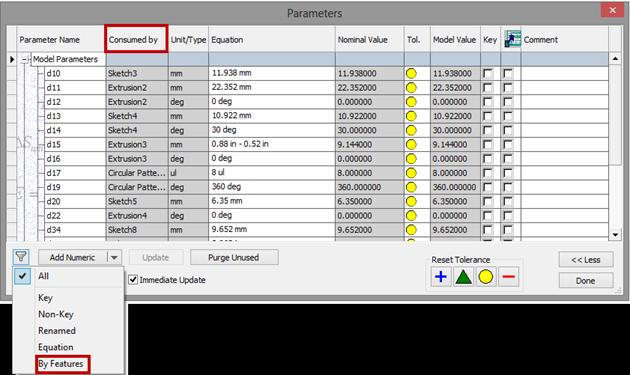 Parametreler (Parameters) Parametre iletişim kutusuna, uygulanan işlem yada komut adını belirtme özeliklerine göre filtre içerecek