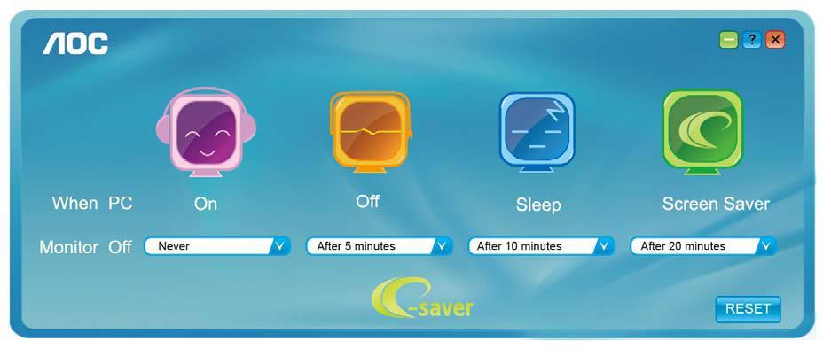 e-saver AOC e-saver monitör güç yönetimi yazılımını kullanmaya hoş geldiniz!