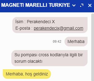 Magneti Marelli sayfasında ürünler ve katalog ile ilgili destek almak için sayfanın sağ alt köşesinde bulunan Çevrim İçi alanından isim