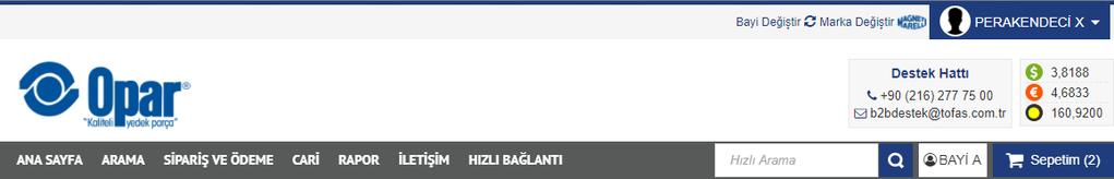 Sayfalar arasındaki geçişi bu menüden sağlayabilirsiniz. Menü çubuğu üzerinde yer alan beyaz zemin üzerindeki alanda seçili olan bayinin ismine kolayca ulaşabilirsiniz.