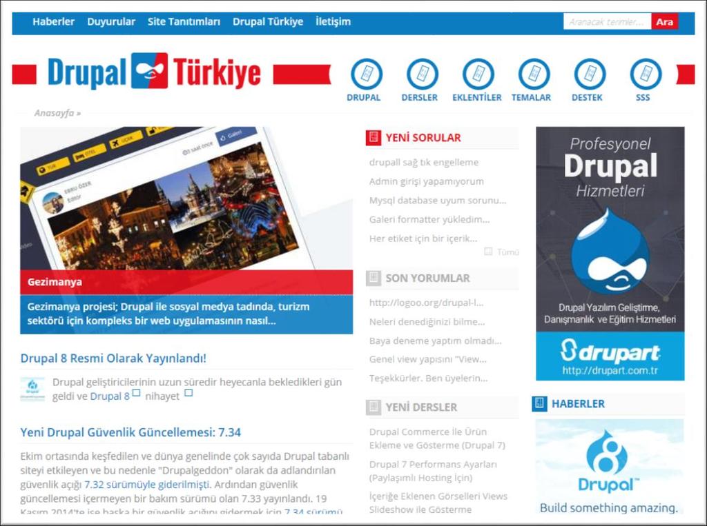 Drupal: Drupal, gelişmiş ve ücretsiz yapısıyla kullanıcılara çeşitli web alanlarında değişiklik yapma imkânı sağlar.