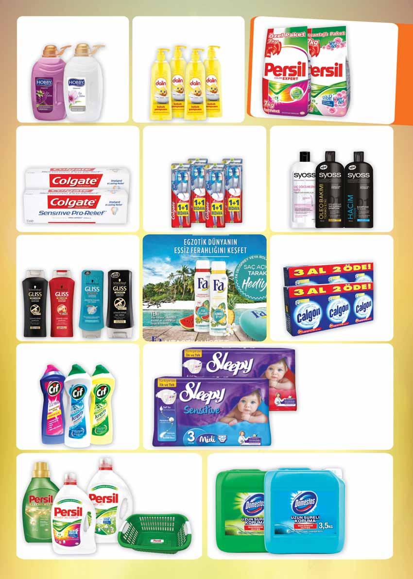 Hobby Sıvı Sabun 2 Lt. 4.99 TL Dalin Şampuan 750 Ml. 11.99 TL Persil Matik 7 Kg. 22.99 TL Colgate Sensitive Pro Relief Diş Macunu 75 Ml.