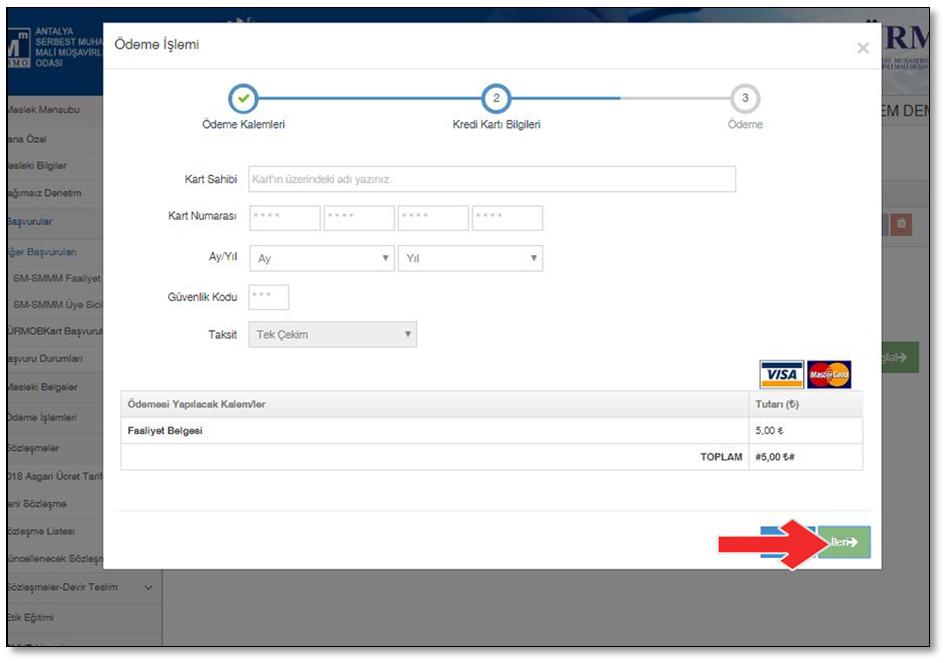 9) Kredi Kartı Bilgilerinizi girdikten sonra