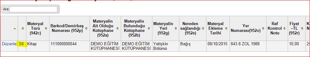 "Bu materyali silmek istediğinizden emin misiniz?" uyarısı ile kaydın kalıcı olarak silineceği konusunda uyarı yapılarak, "tamam" tıklanması halinde kalıcı olarak silinir.