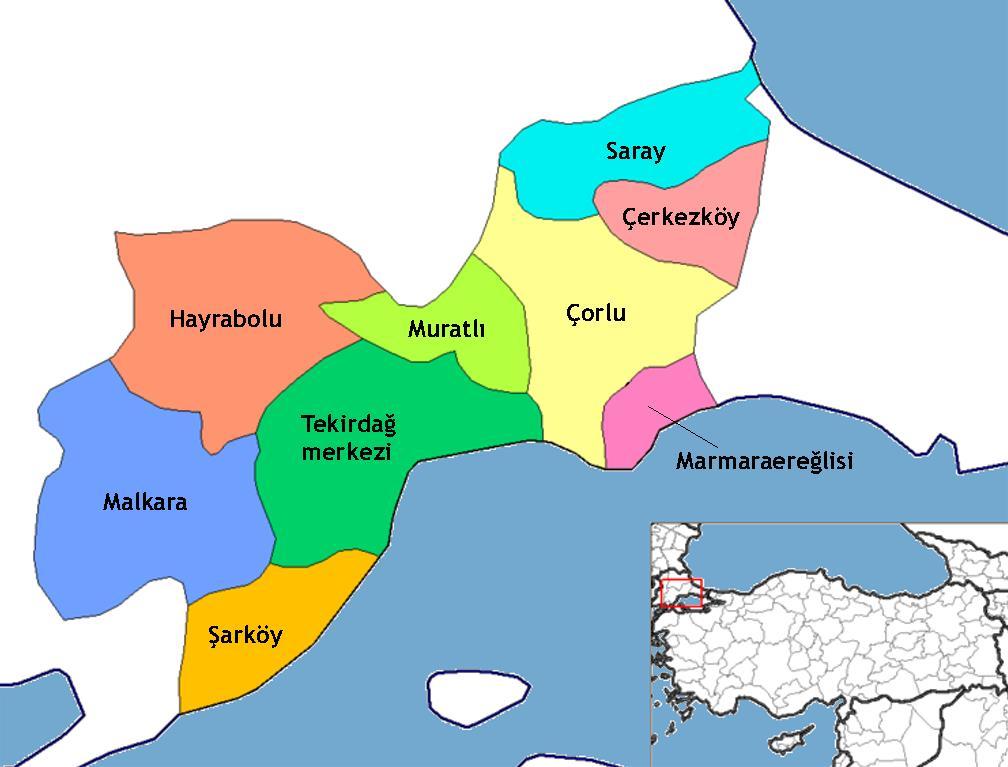 3 1.TEKİRDAĞ İLİ GENEL BİLGİLER Tekirdağ Türkiye'nin Kuzeybatısında, Marmara Denizinin kuzeyinde tamamı Trakya topraklarında yer alan üç ilden biri, ayrıca Türkiye de iki denize kıyısı olan altı