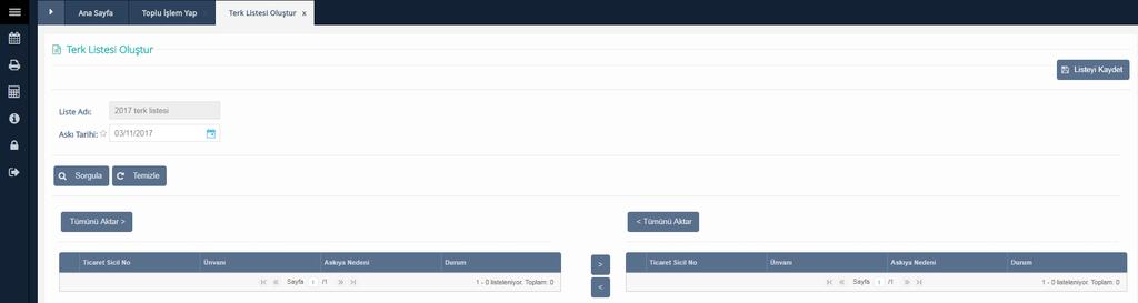 Toplu İşlemler-Terk Listesi 2.4 Tebligat / Etiket İşlemleri 2.4.1 Kayıt Tebligatı Hazırlama Üye kaydı gerçekleştirilen üyelere gönderilmek üzere kayıt tebligatını oluşturmak için kullanılan ekrandır.