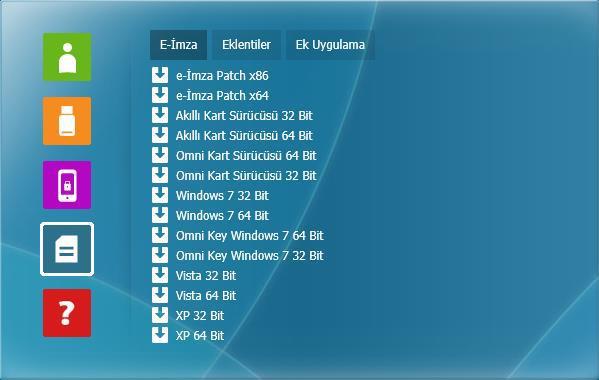 E-İmza Program ve Sürücüler ekranı 3 sekmeden oluşmaktadır.