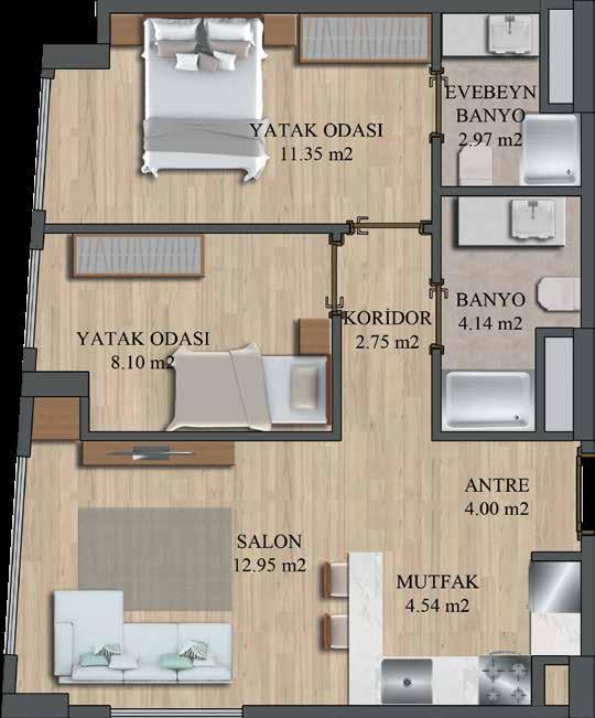 75 m2 Antre /Entrance 2.28 m2 2 3 4 5 6 Salon /Livingroom Mutfak /Kitchen Wc /Wc Merdiven /Stairs Koridor /Corridor 26.