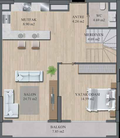 48 m2 2 3 4 2 2 3 4 5 6 Antre /Entrance Salon /Livingroom Mutfak /Kitchen Wc /Wc