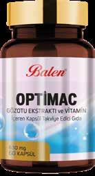 3 FARKLI EKSTRAKT, FARKLI VİTAMİNLER VE MİNERALLER 3 DIFFERENT KINDS EXTRACTS, DIFFERENT KINDS VITAMINS AND MINERALS 630MG*60 6 OPTİMAC GÖZOTU EKSTRAKTI VE VİTAMİN İÇEREN KAPSÜL Optimac Kapsül;