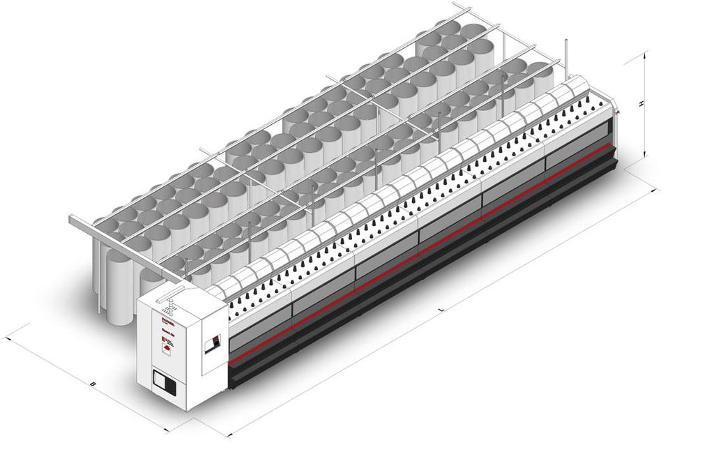 Teknik veriler ZinserSpeed 5M ZinserSpeed 5M (Şekilde 220 mm ekartmanı için olan cağlık modeli gösterilmiştir) Kullanım alanı 63 mm ye kadar kesik elyaf Hammadde kaliteleri Pamuk, viskon, sentetik