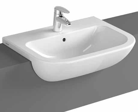 S20 Semi-recessed basin/yarım tezgah lavabo, 55 cm Code/Kod: 5524 Weight/Ağırlık (kg): 13,9 Tap hole options/armatür deliği seçeneği: One tap hole/orta armatür delikli Material/Malzeme: Vitreous