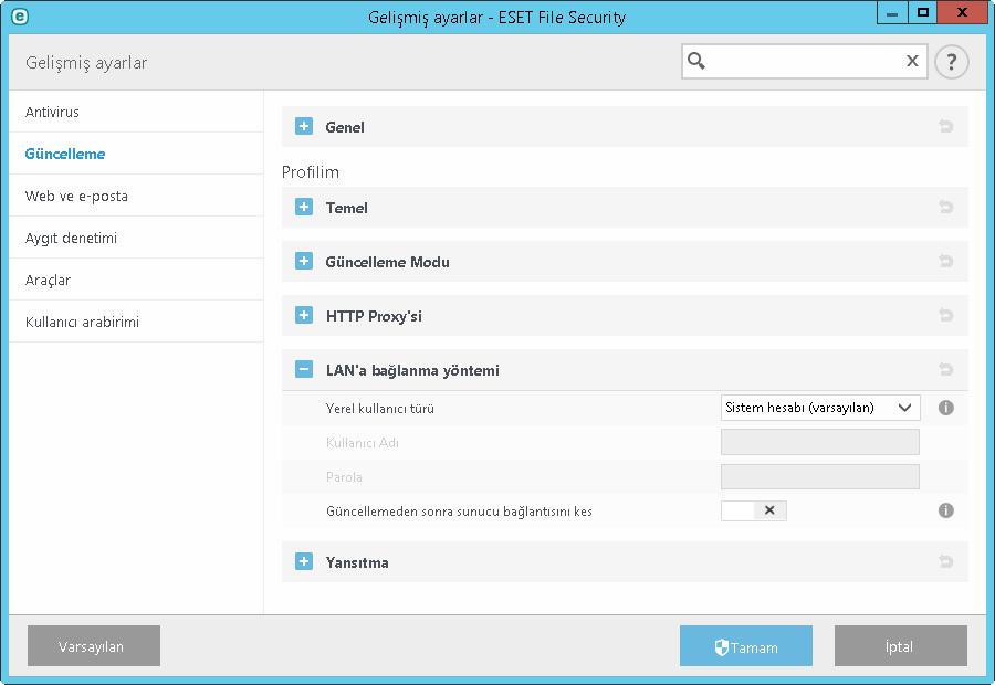 8.2.5 Yansıtma ESET File Security, ağda bulunan diğer iş istasyonlarını güncellemek üzere kullanılabilecek güncelleme dosyası kopyaları oluşturmanıza olanak tanır.