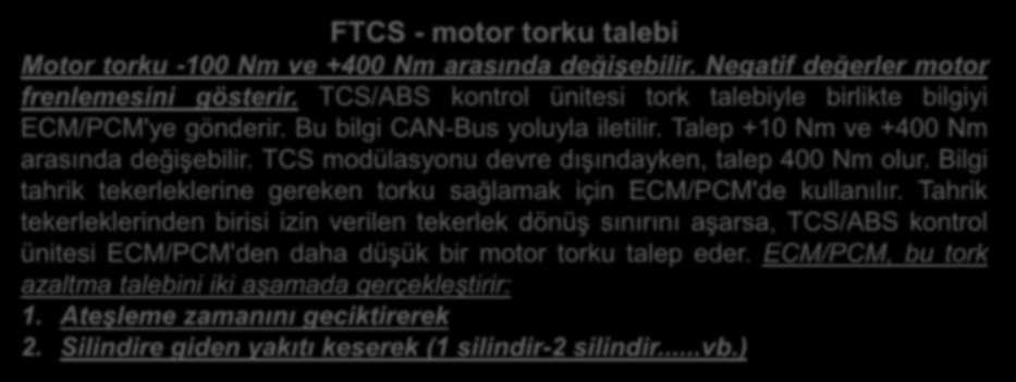 FTCS - motor torku talebi Motor torku -100 Nm ve +400 Nm arasında değişebilir. Negatif değerler motor frenlemesini gösterir.