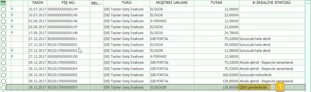 Sayfa : 25 / 35 ERP Statüsü GİB e gönderilecek olan e-irsaliyeler Onaylanacak sekmesinde listelenir.