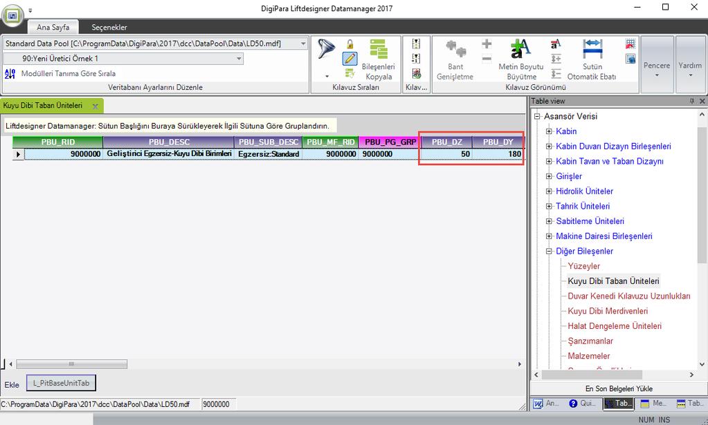 DigiPara Liftdesigner da 3D-Parametreler